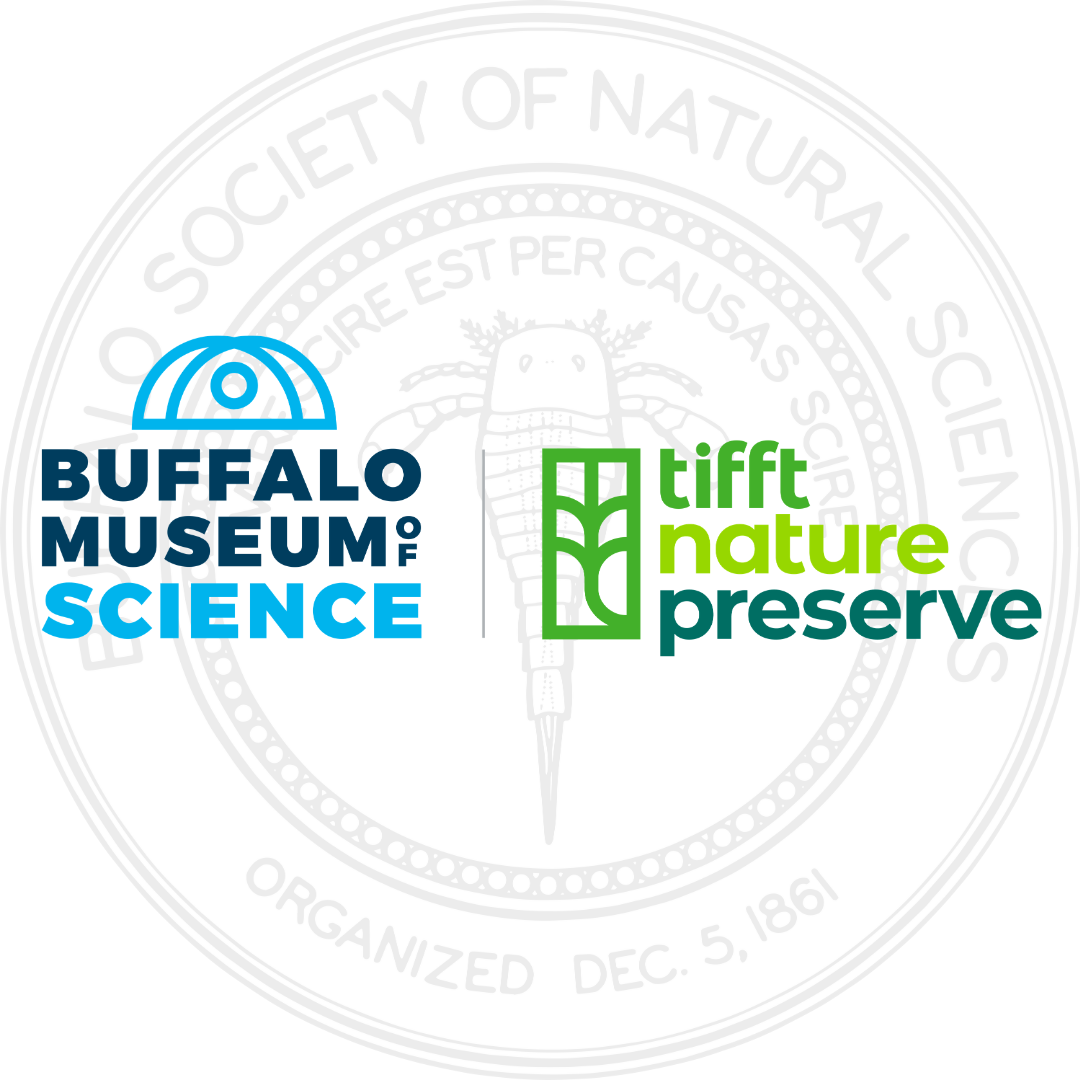 Buffalo Museum of Science / Tifft Nature Preserve logos over Buffalo Society of Natural Sciences emblem