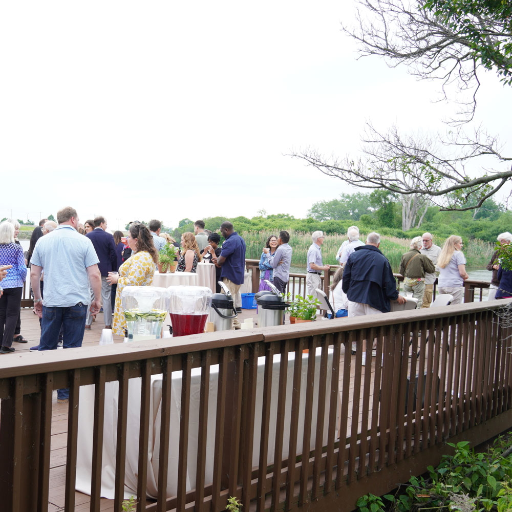 Event at Tifft with guests, linen draped tables and food service